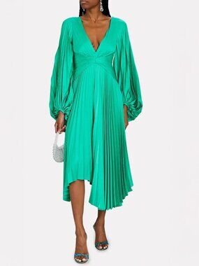 NWT Acler Palms Pleated Midi Dress in Electric Green Size 10